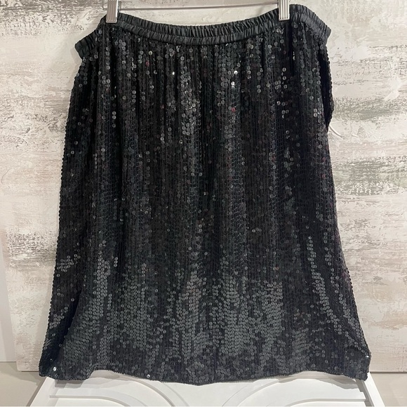 Vtg JEAN LE BON Pure SILK Black Sequin SKIRT Party Cocktail SPARKLY‎ Womens 3X - Picture 1 of 10